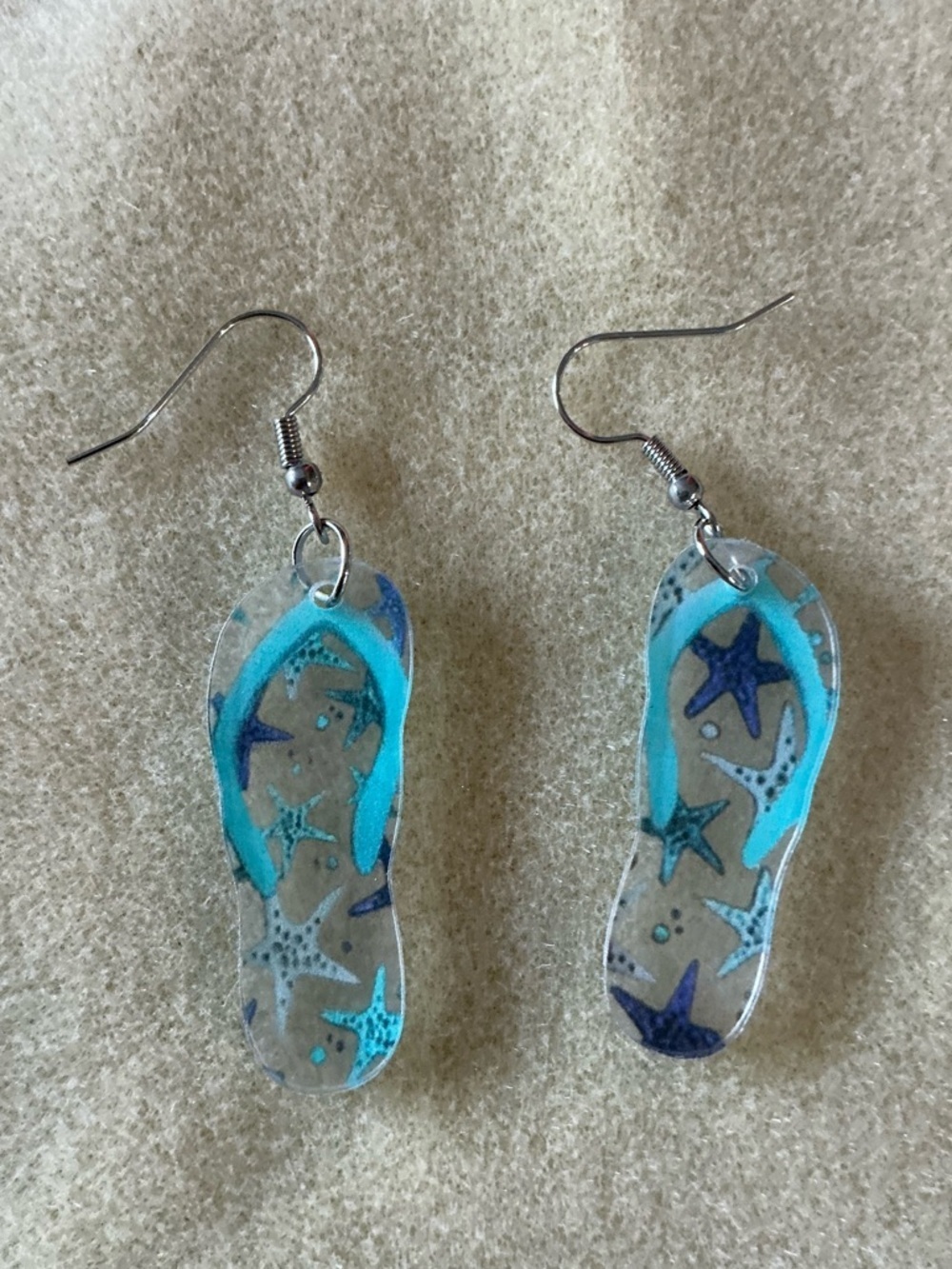 Flip Flop Starfish Dangle Earrings - Blue Teal